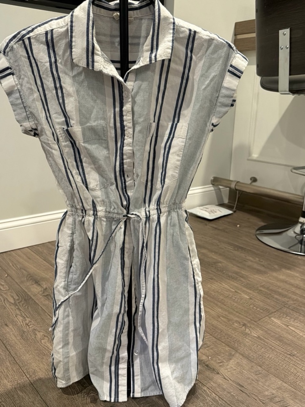 Japna Blue and White Striped Midi Shirt Dress